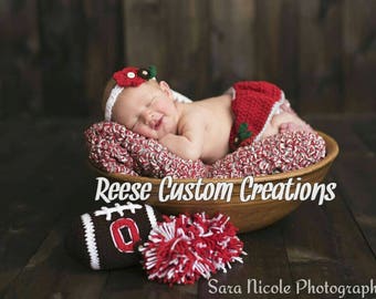Crochet Ohio State Buckeyes inspired Newborn Baby Girl Photo Prop-Cheerleader Outfit- 5-7 day Lead Time