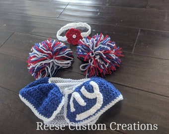 Crochet Newborn New York Giants Cheerleader inspired Photo Prop Outfit- 7-9 day Lead Time
