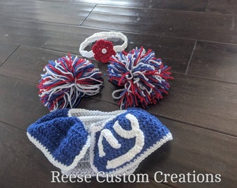 Crochet Newborn New York Giants Cheerleader inspired Photo Prop Outfit- 5-7 day Lead Time