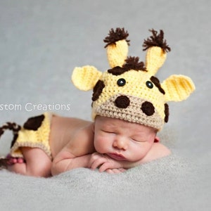 Crochet Newborn Baby Giraffe Photo Prop Outfit Boy or Girl newborn outfit 7-9 day Lead Time image 1