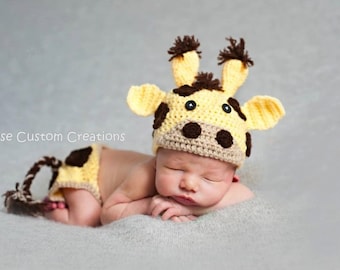 Crochet Newborn Baby Giraffe Photo Prop Outfit!- Boy or Girl newborn outfit- 4-5 day Lead Time