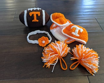 Crochet Univ. of Tennessee Volunteers Cheerleader inspired Newborn Girl Photo Prop Outfit- 7-9 day Lead Time