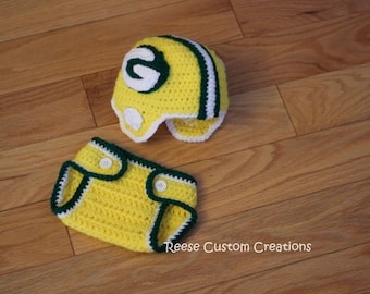 Crochet Green Bay Packers Football Newborn inspired Baby Boy Baby Girl Photo Prop Outfit- 2 week Lead Time