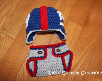 Crochet Newborn New York Giants inspired hat and diaper cover Photo Prop Outfit- 7-9 day Lead Time