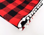Baby lumberjack pom pom minky blanket flannel throw