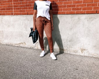 Paperbag pants with pockets in terracotta DBP for woman