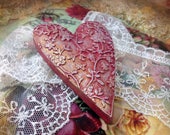 Rustic red decor, Red hanging heart, Red heart ornament, red bath decor, bath wall decor, mothersday, Mother gift from daughter, best mum