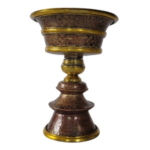 7&quot; Handmade Copper Brass Butter Lamp Offering Nepal Tibet