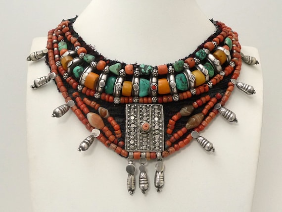 Beaded necklace Turquoise necklace Ethnic Jewellery Tibetan necklace Coral necklace vintage necklace