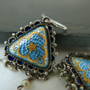 Vintage Rare Bressans Enamel Silver Earrings: French Hallmarked Jewelry