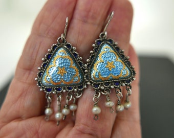 Vintage Rare Bressans Enamel Silver Earrings: French Hallmarked Jewelry
