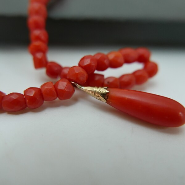 Collier Ancien En Corail Napoléon III - Bijou Victorien Authentique - Occasion Antique