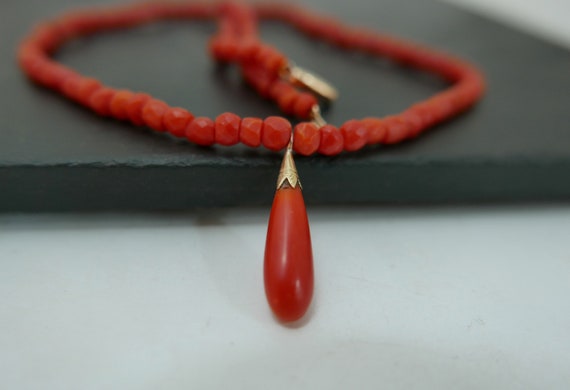 Antique Coral Necklace, 18K Gold, French Napoleon… - image 2