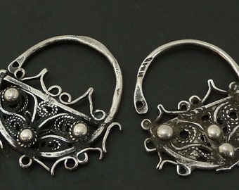 Antique Berber Silver Earrings, Rare Tunisian Ethnic Hoop Earrings, Vintage Jewelry