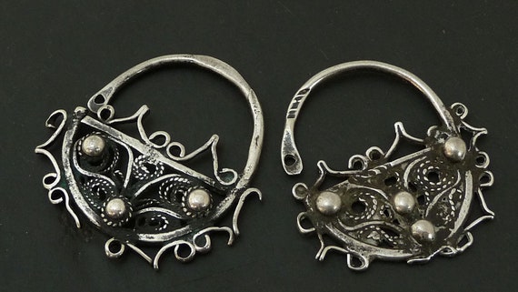 Ancienne Boucle D'oreille En Argent Massif - Solitaire - Style Vintage
