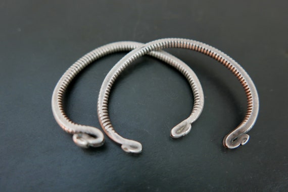 Pair Old Hill Tribe Solid Silver Bracelets, Golde… - image 1