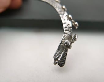 Vintage Silver Dragon Head Cuff Fragment: Golden Triangle Ethnic Jewelry