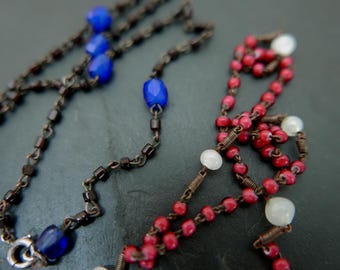 Venetian and Bohemian Glass Trade Beads, Bronze Chain, Miniature Antique Rosaries