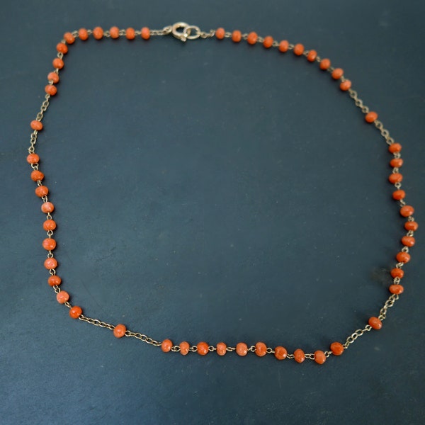 Collier Chaîne Corail Vintage,  Corail Naturel et Chaîne Vermeil, Collier Ras du Cou Chapelet Français Réutilisé, Bijoux Vintage