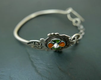 Vintage Berber Enameled Silver Bracelet: Moroccan Tribal Jewelry