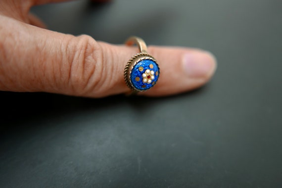 Bague Ancienne En Argent Massif 925 - Anneau Jonc Alliance émaillé Style Bressan - Taille 61
