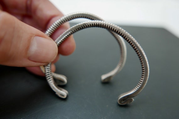 Pair Old Hill Tribe Solid Silver Bracelets, Golde… - image 6