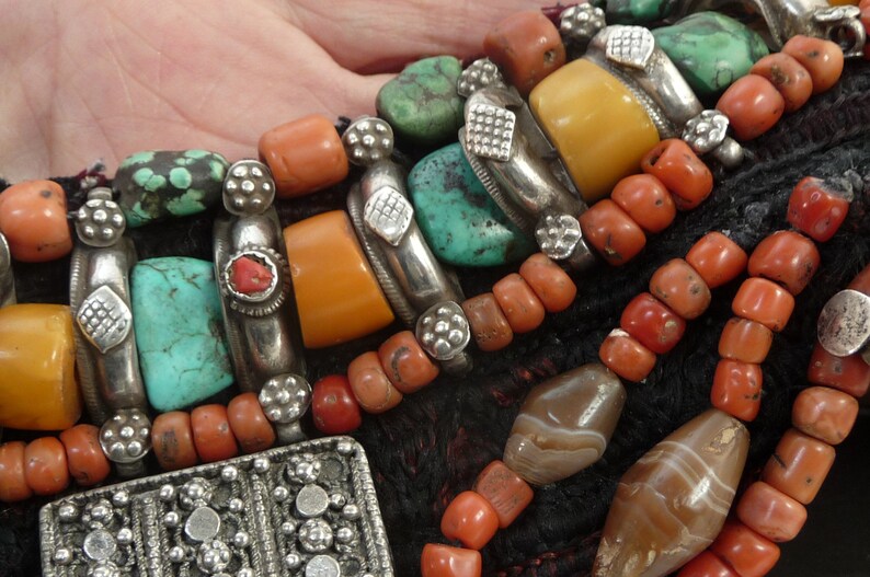 Collier Perles Fait Main - Turquoise Et Corail - Plaqué Argent - Longueur 18 Pouces