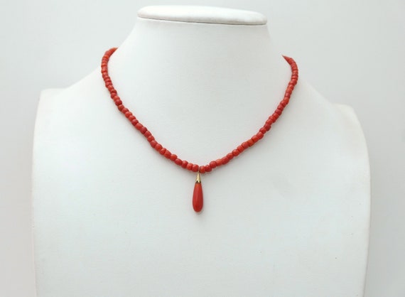 Antique Coral Necklace, 18K Gold, French Napoleon… - image 4