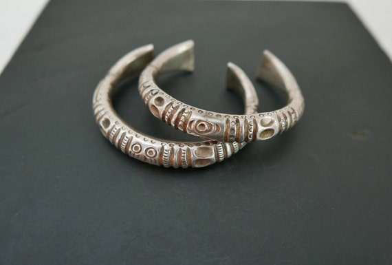 Vintage Pair Hmong High Grade Silver Bracelets, #… - image 1