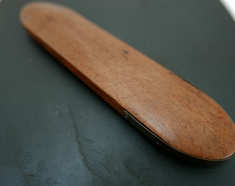 Antique French Wood Spectacle Case: Frog Mouth Hinged Lid