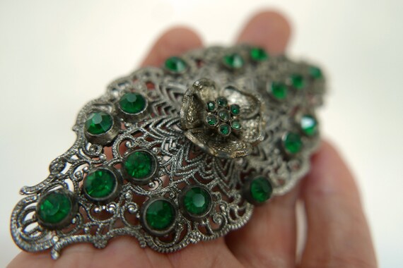 Broche Art Déco Ancienne En Bakélite - Strass Et Perles Turquoise - Vintage