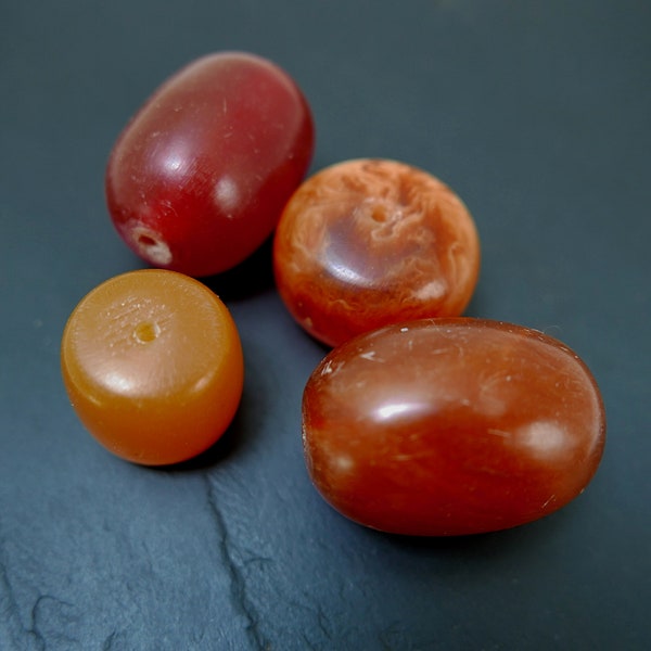 Anciennes Perles de Résine Phénolique, Perle  Imitation d'Ambre Marocaine, Perles Vendues Individuellement, Bijoux Tribaux Vintage