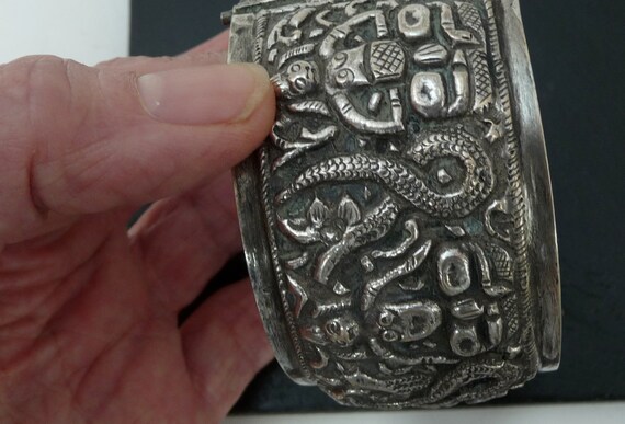 Antique Indian Silver Cuff Bracelet, Hindu Snake Goddess Bracelet