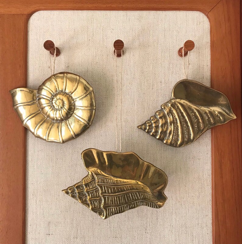 Brass Seashell Wall Hanging Set of Three Etsy Hong Kong