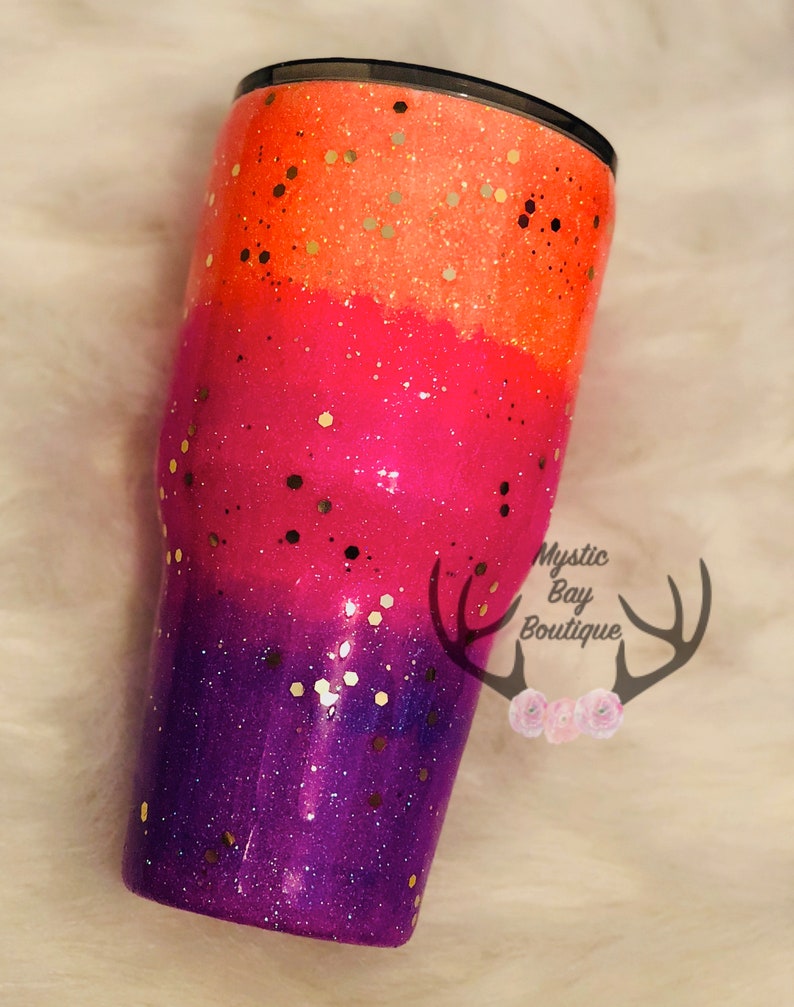 Custom Rainbow Glitter Tumbler Purple Pink and Orange Etsy