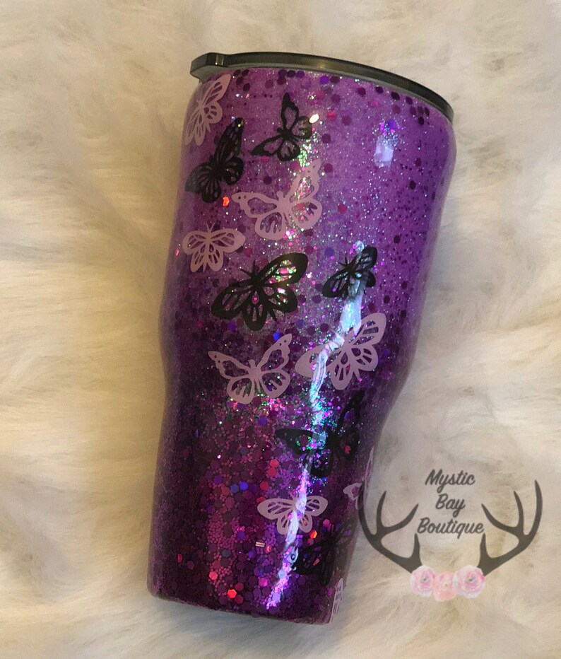 Custom Glitter Tumbler Purple and Black Glitter Tumbler Etsy