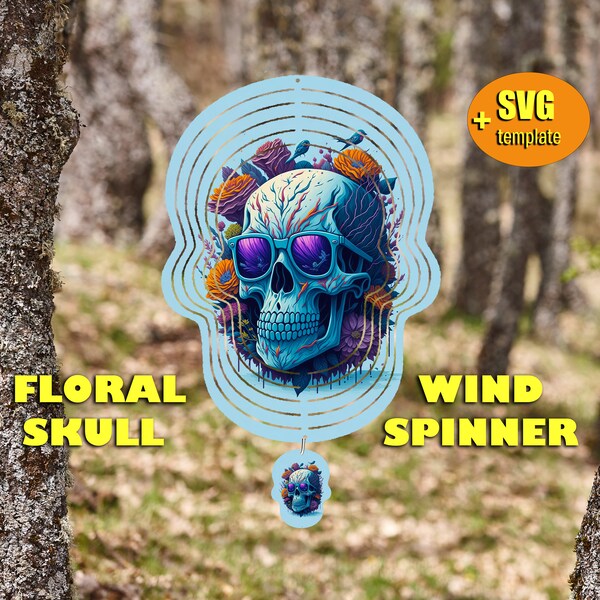 Skull Wind Spinner , Sublimation PNG with SVG Template, Wind Spinner png, Hanging Spinners png