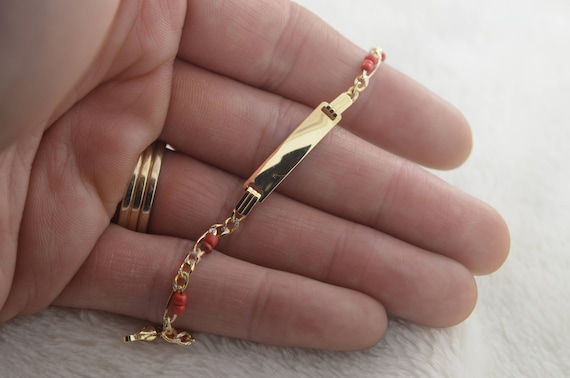 Azabache & Coral Solid 14K Gold Baby Bracelet 5