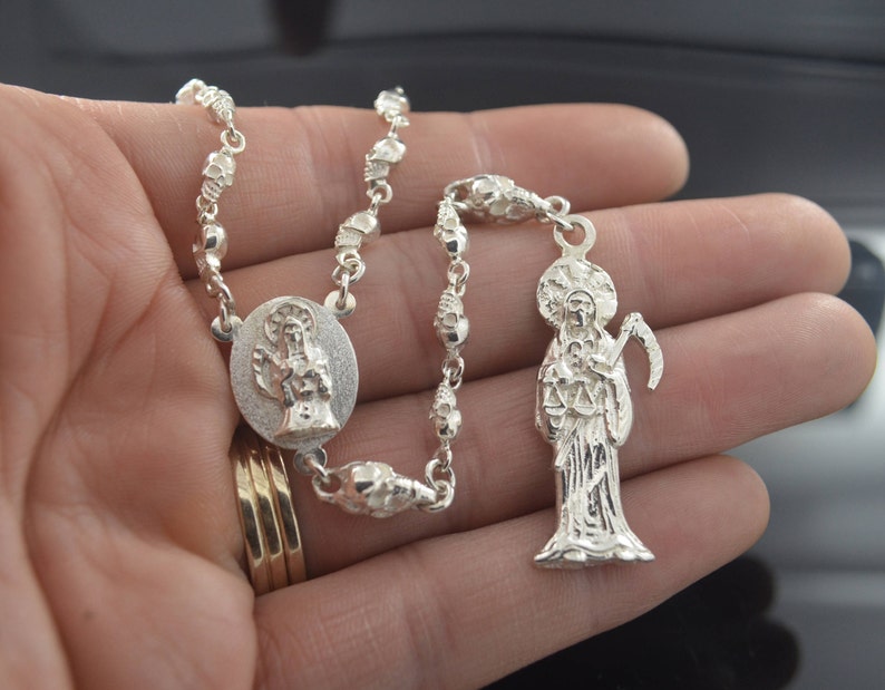 Santa Muerte Rosario Sterling Silver .925 / Holy Death Rosary Sterling .925 image 1