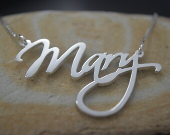 Personalized 14k White Gold Script Name Necklace Handmade ANY NAME