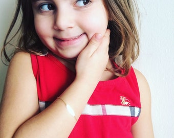 Kids ID Bracelet, SOLID 14K Gold, Engraved Id Bracelet, Monogram, Engraved Yellow Gold Bracelet, Oval Disc Bracelet, Personalized Jewelry