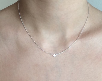 14k White Gold Diamond Necklace, 14K Solid Gold, Diamond Bezel Necklace, Dainty Diamond Necklace, Small Diamond Bezel, Minimalist Gift