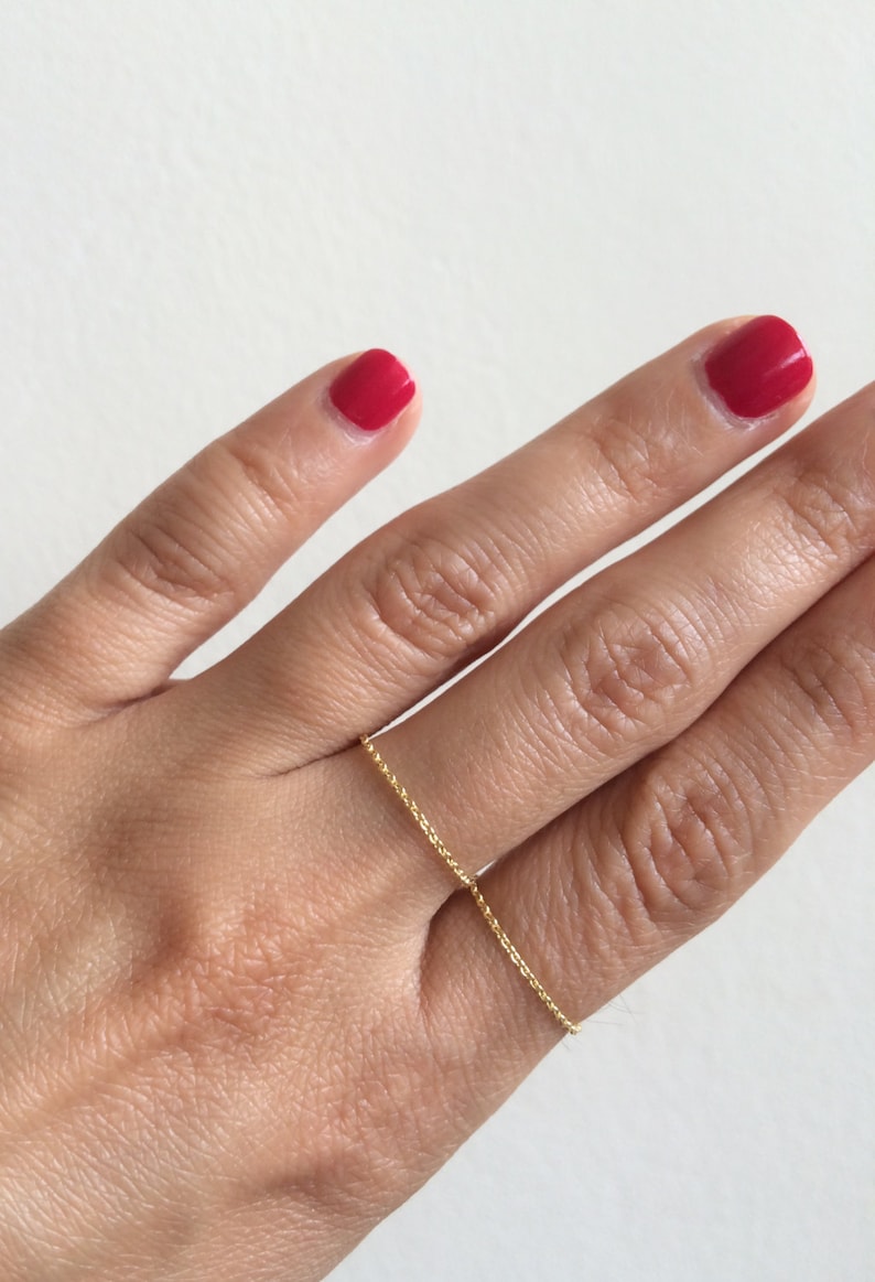 CHAIN Ring 1mm 14k SOLID Yellow Gold 1mm Ring Thin Band - Etsy