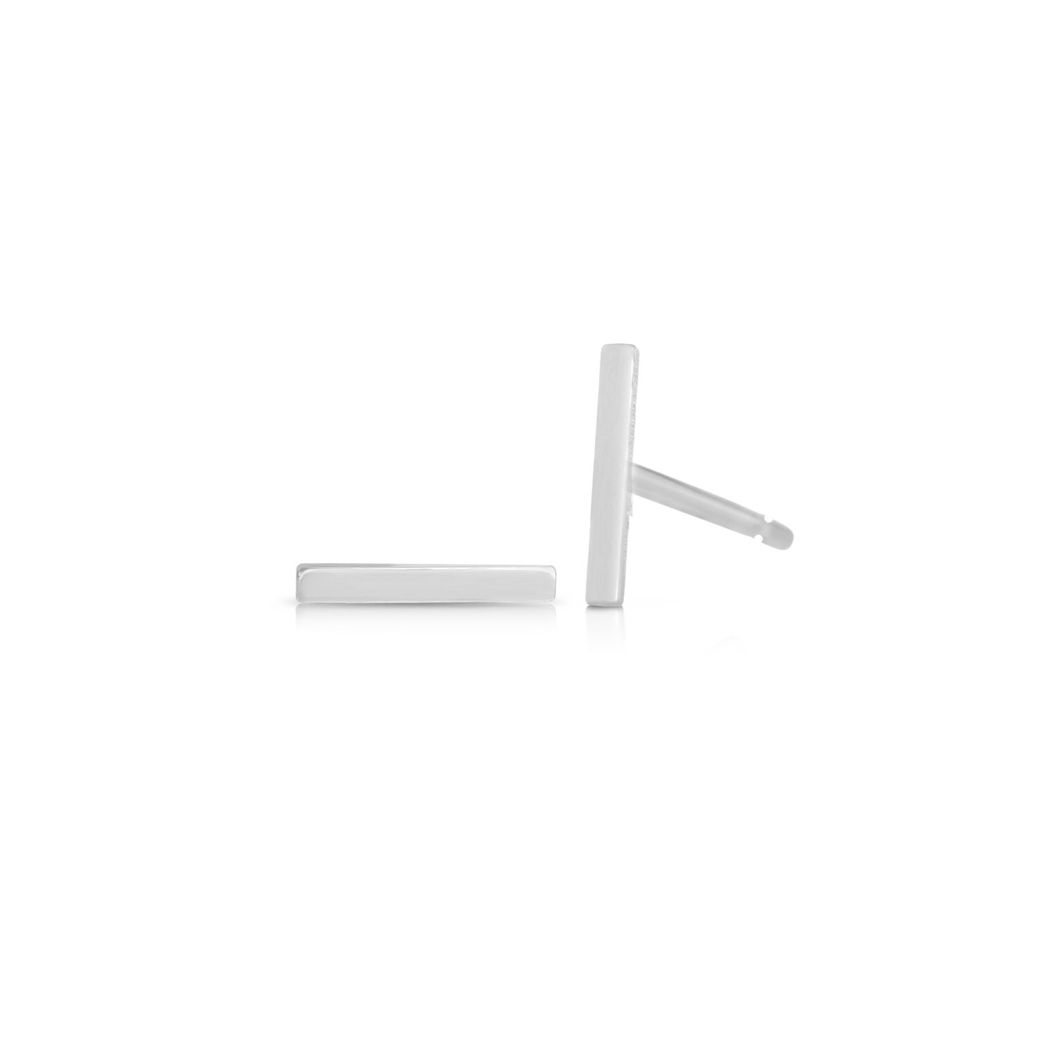 14k SOLID White Gold Linear Bar Stud Earrings White Gold Bar Etsy
