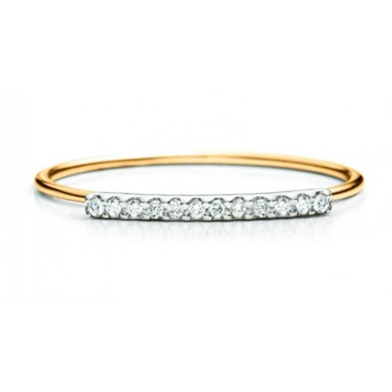 1mm Diamond Pave Set Diamond Bar Ring with Milgrain