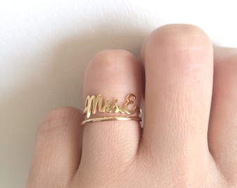 Mrs Ring, 14K SOLID gold, Gold Mrs Ring, Wedding Band, Personalized Wedding Ring, Monogram Ring, Anniversary, Bridal, Custom Name Ring