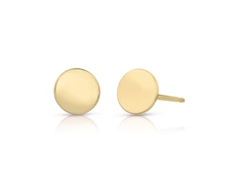 14k SOLID Gold, Gold Disc Earrings, Tiny Circle Studs, Coin Earrings, 14k Yellow Gold, Personalized, Monogram, Engraving, Dainty Jewelry