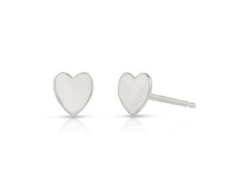 14k SOLID Gold, Tiny Heart Stud Earrings, White Gold Studs, 14k White Gold Heart Earrings, Dainty Heart Earrings, Girls, Gift for her