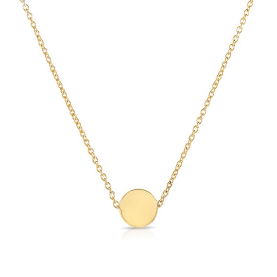 14k SOLID Gold Mini Gold Disc Necklace 