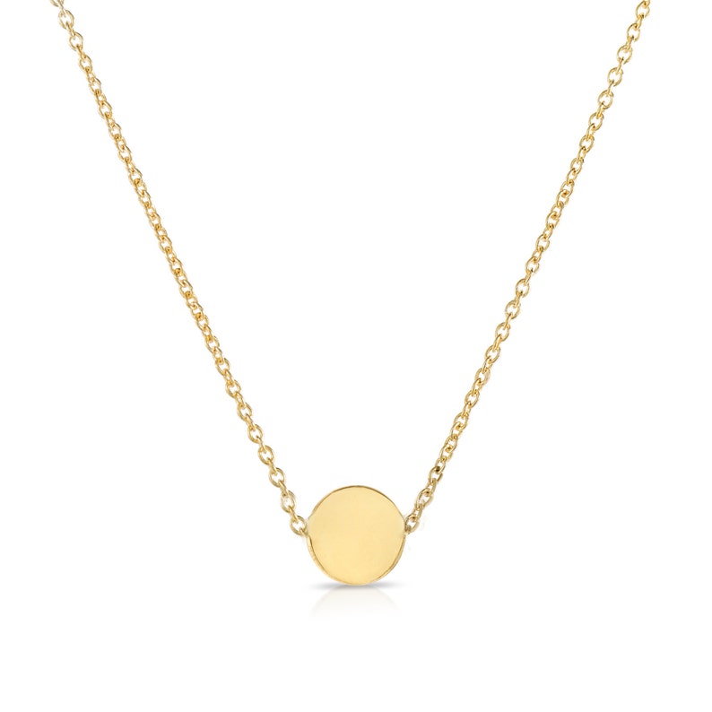 14k SOLID Gold Mini Gold Disc Necklace Tiny 14k Gold Coin Etsy